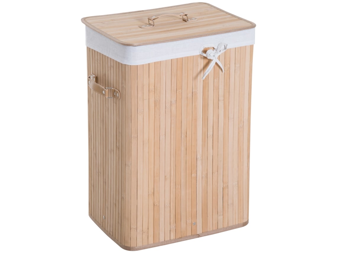 Cesto de Roupa Bambu, Pu e Lona Cor Bambu 40x30x60 cm Homcom