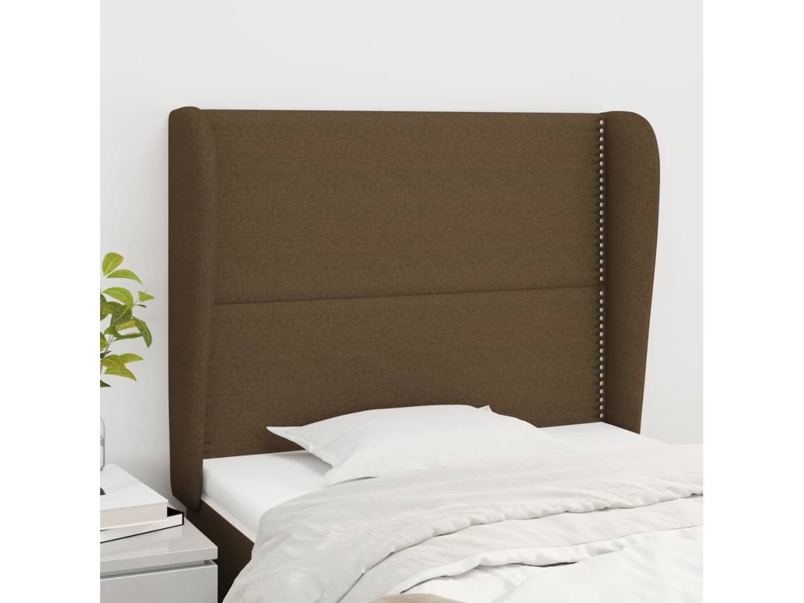 Vidaxl Cabeceira Cama C/ Abas Tecido 93x23x118/128 Cm Castanho-escuro