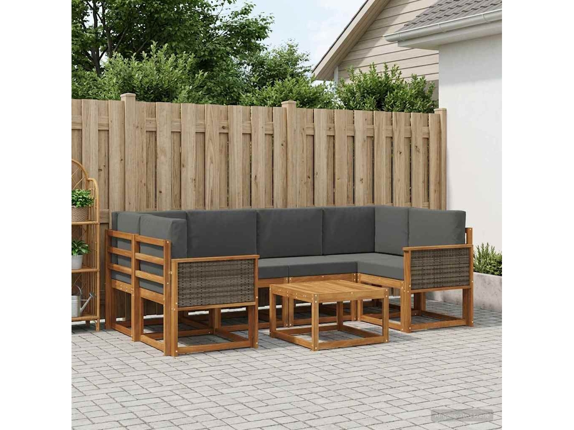 Vidaxl Conjunto De Sofás Para Exterior 5 Unid. Natural E Antracite