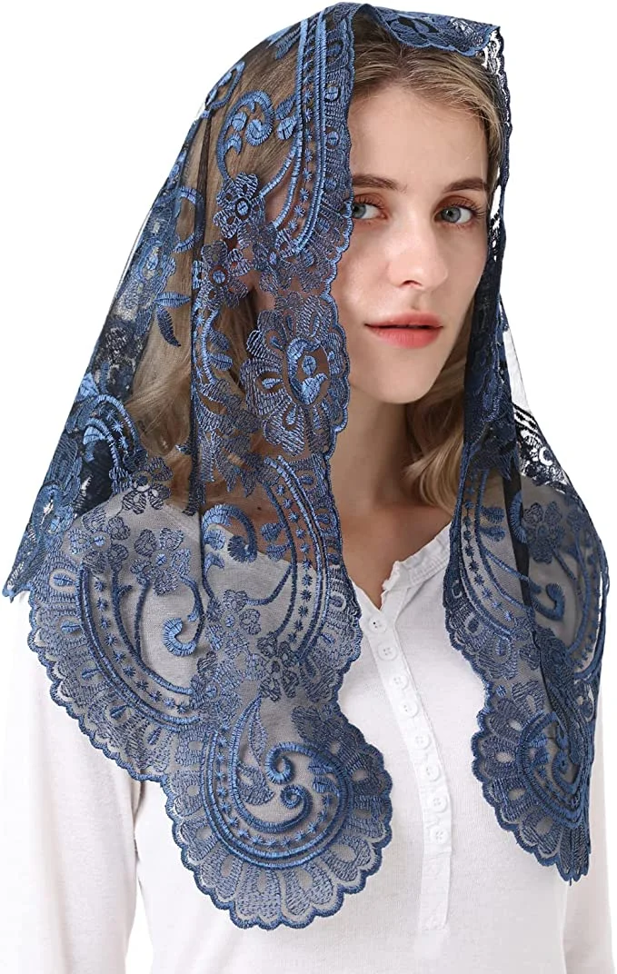 Véu Triangular Tradicional Espanhol, Preto E Branco, Véus De Igreja Católica Cristã Para Mulheres Slowmoose