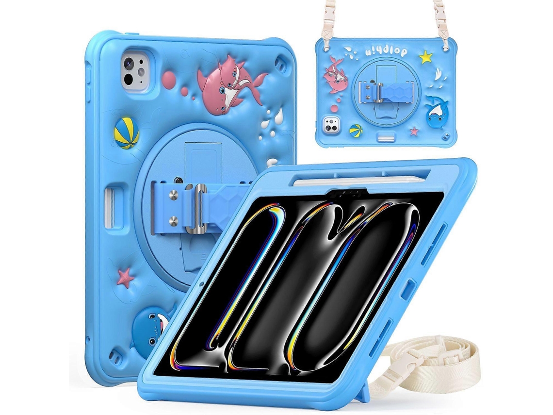 Cap for iPad Pro 11 Com Alça De Ombro E Support, PC Silicone TPU, Capa Fofa De Golfinho Slowmoose (2024)