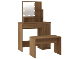 Dressing Table Set With Led, Dressing Table Sets With Leds Vidaxl Marrom Madeira Processada (86.5 X 35 X 136 Cm)