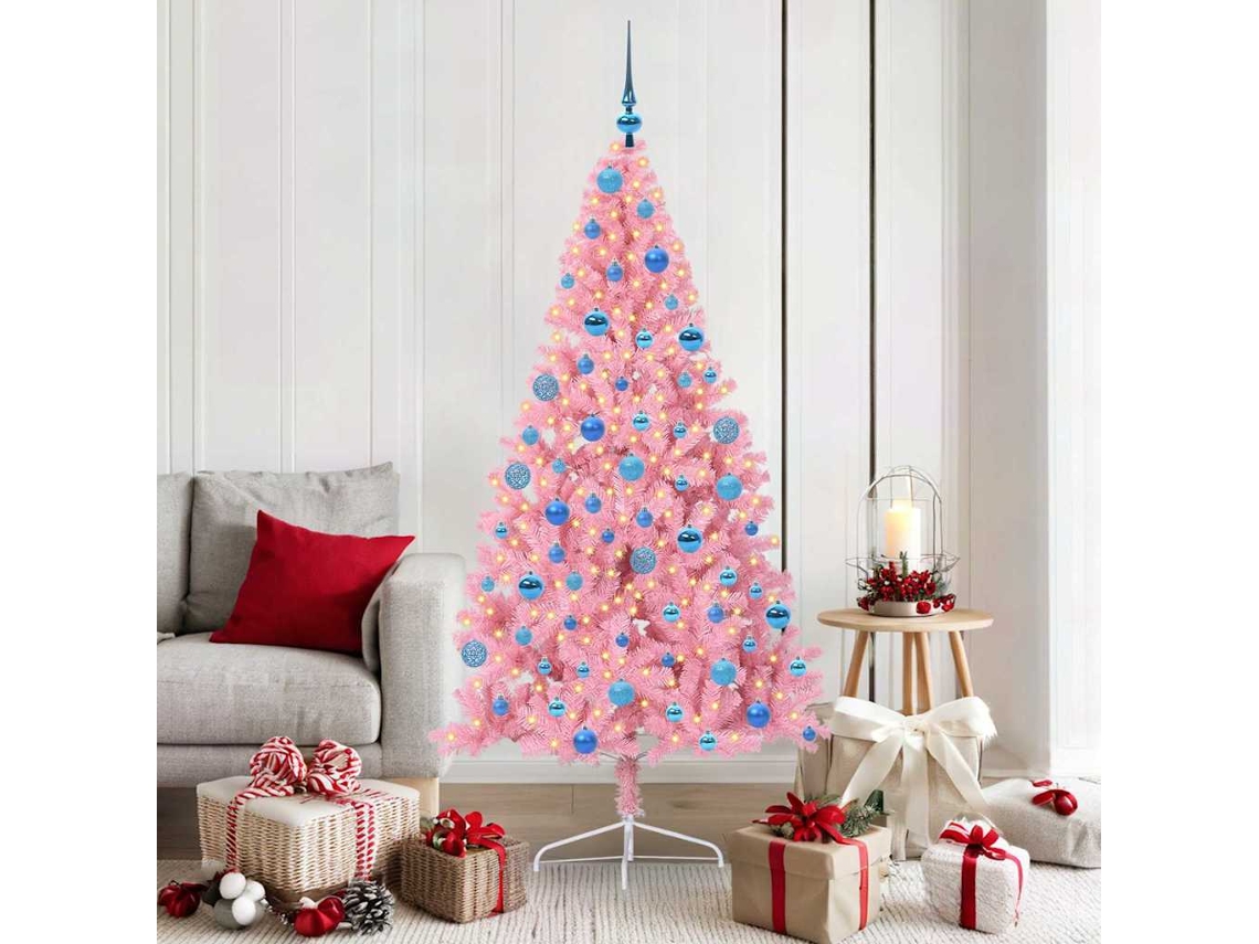 Vidaxl Árvore De Natal Artificial Pré-iluminada Rosa 180 Cm Pvc