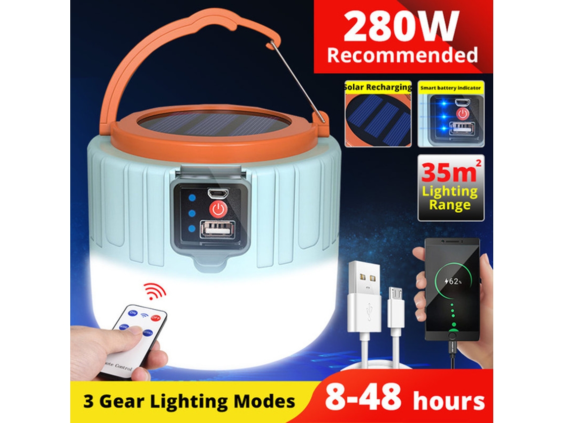 Lanlirna De Campismo Led Com Energia Solar, Baliria Exlirna Usb Recarregável, À Prova De Água Ipx6, 5 Modos, Luz Sos, Indicador Azul.