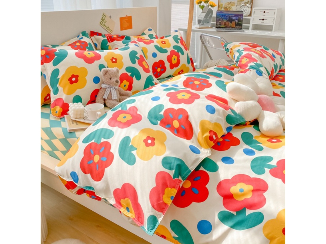 Conjunto de cama de 4 peças, algodão macio e respirável, estilo simples para casa.