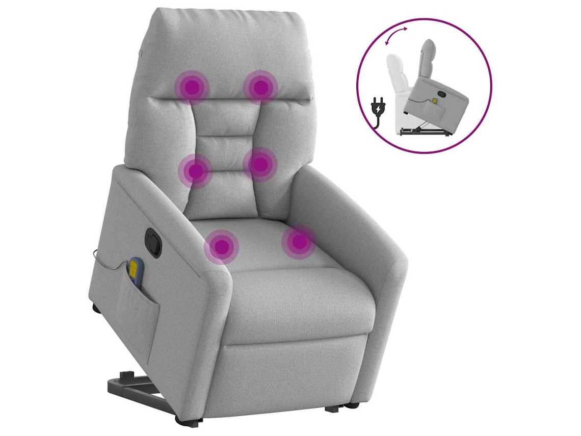 Vidaxl Poltrona Elevatória De Massagens Tecido Cinzento-nublado