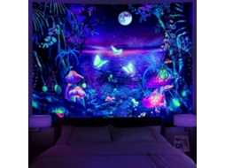 Tapeçaria Floresta Fantástica com Luz Negra, Papel de Parede Estético com Lua, Papel de Parede com Borboletas Reativo a Uv BRILVIBERA (130cm× 150cm)
