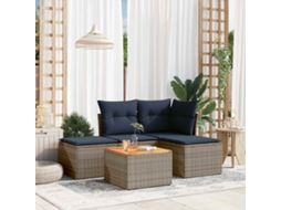 Vidaxl Conjunto De Sofá De Jardim De 5 Peças Com Almofadas Em Rattan Sintético Cinza