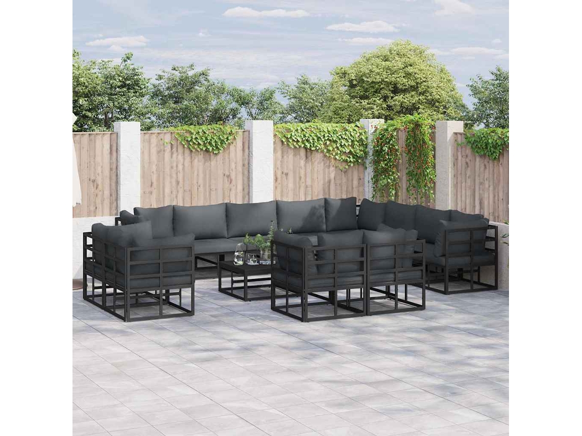 Vidaxl Conjunto De Sofá De Jardim Com Almofada 12 Pcs Preto Alumínio