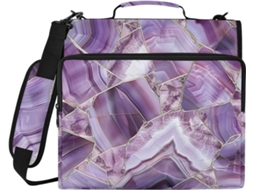 Pasta De 3 Argolas Com Estampa Abstrata Mármore Ametista, Bolsos Extras E Alça Carteira Escolar Com Zíper Vários