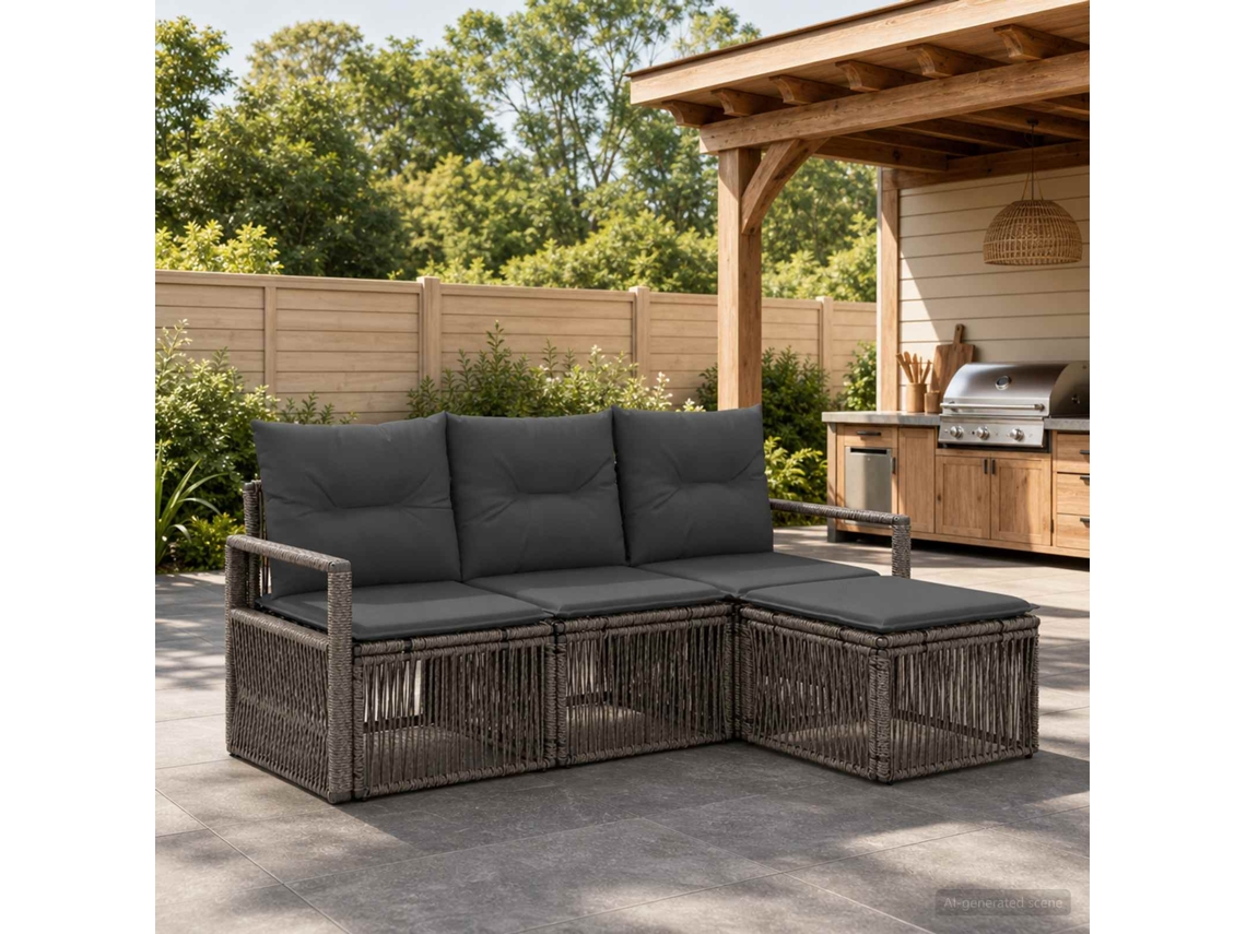 Vidaxl Conjunto De Sofá De Jardim 4 Unid. Cinzento Vime Pe