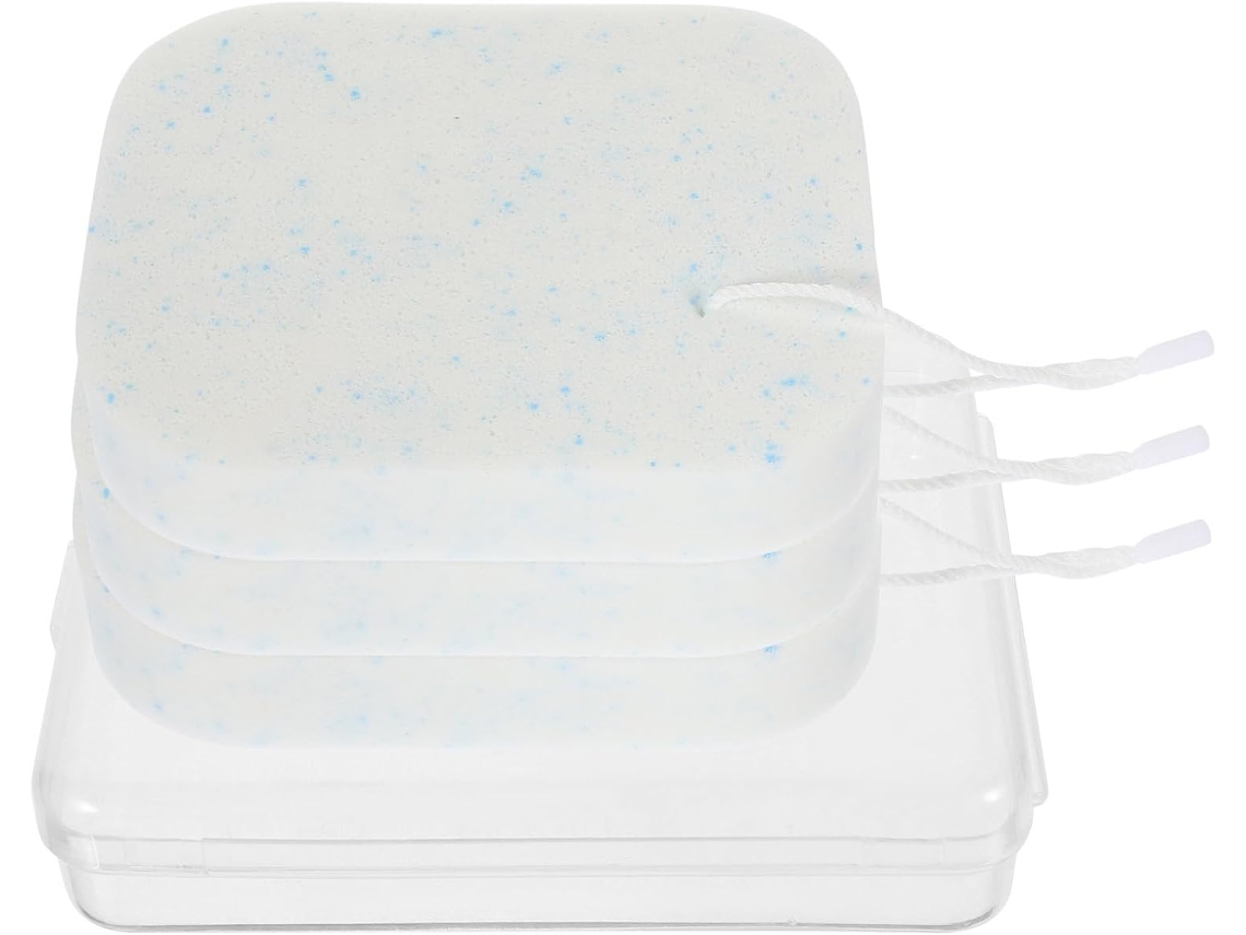 Esponja de limpeza facial em PVA branca, reutilizável e esfoliante.
