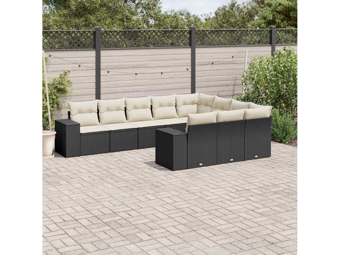 Vidaxl 10 Pcs Conjunto Sofás De Jardim C/ Almofadões Vime Pe Preto