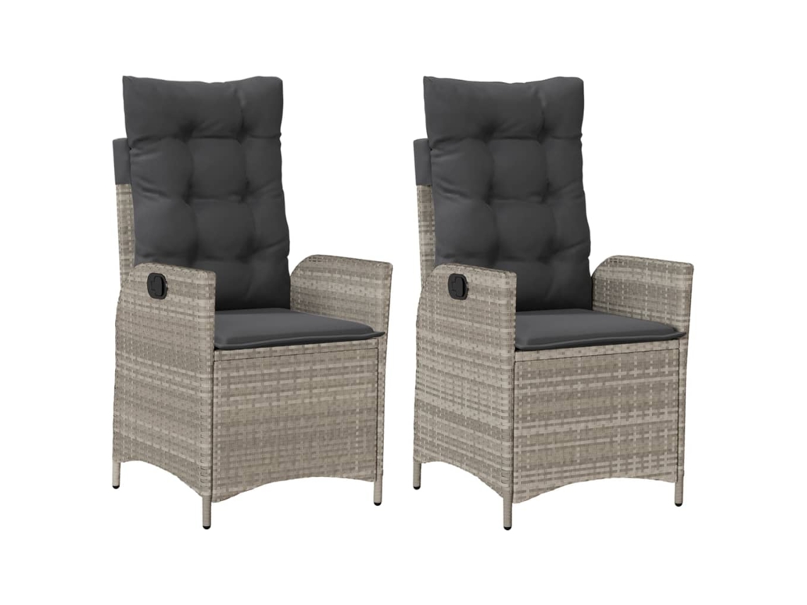 Conjunto de 2 Cadeiras Jardim Reclináveis com Almofadões Vime Cinza Claro MAISON EXCLUSIVE