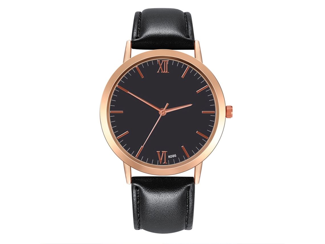 Reloj De Cuarzo Con Pulseira De Couro Pu, Mostrador Redondo Simples, Fashion, Relógio De Pulso (preto)