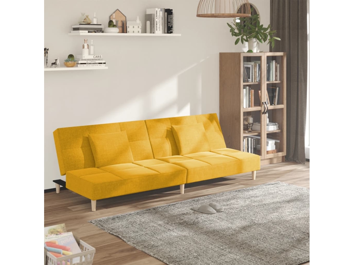 Vidaxl Sofá-cama 2 Lugares Com Duas Almofadas Tecido Amarelo