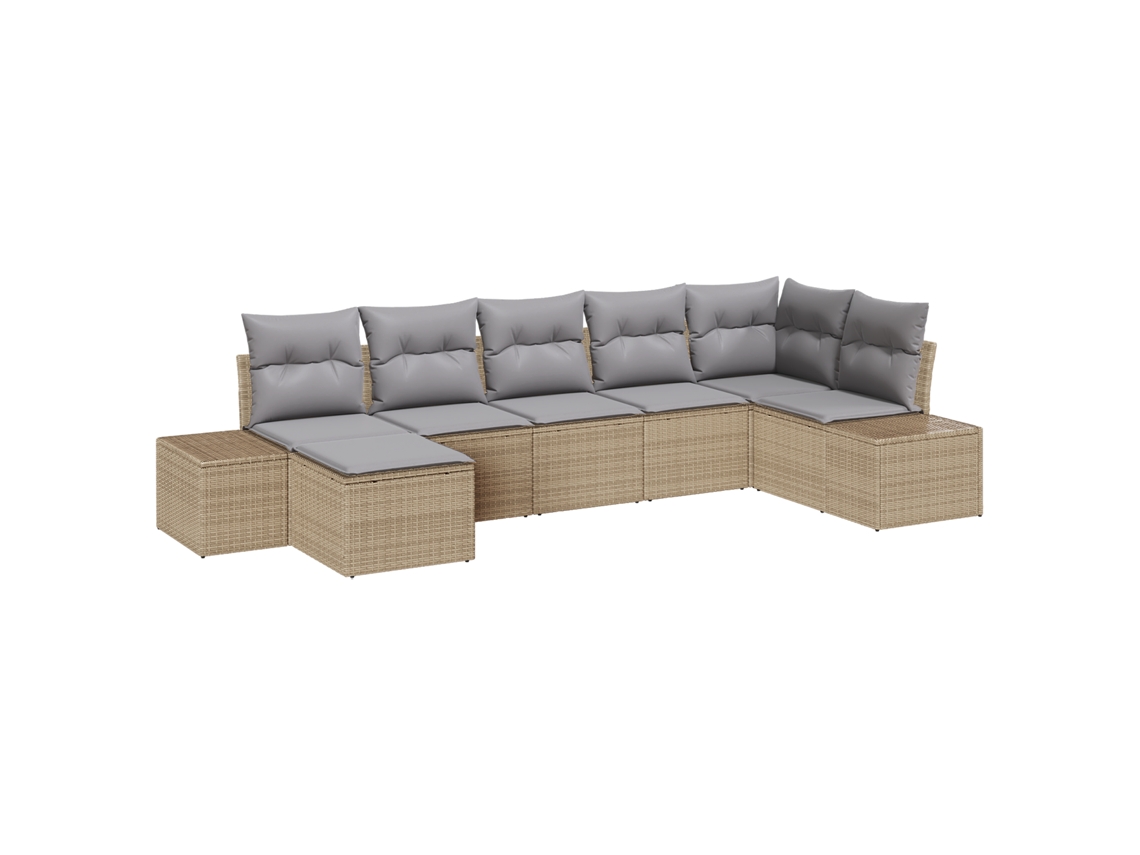 Conjunto 7 Sofá De Jardim Vidaxl Bege Vime Pe (319 X 62 X 85 Cm)