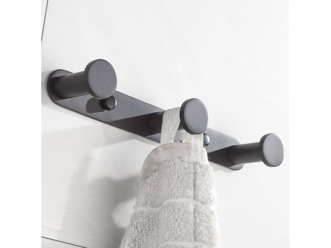 Gancho De Pared De Acero Inoxidable Con 3 Ganchos Para Abrigos, Toallas Y Sombreros Negro