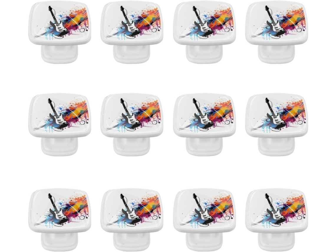 Puxadores E Botões Quadrados Para Gavetas Armários, Conjunto De 12 Peças, Design Abstrato De Guitarra Com Bolinhas