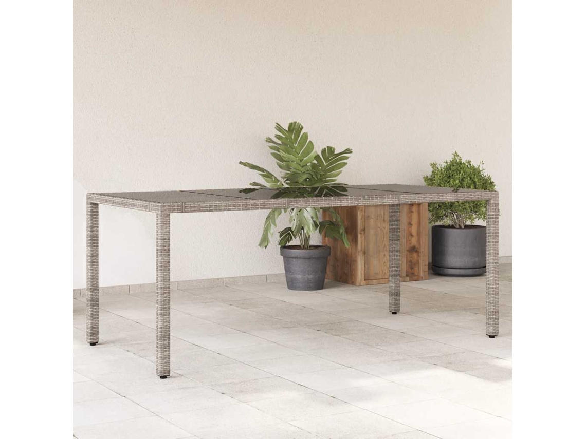 Vidaxl Mesa De Jardim Com Tampo De Vidro 190x90x75 Cm Vime Pe Cinza