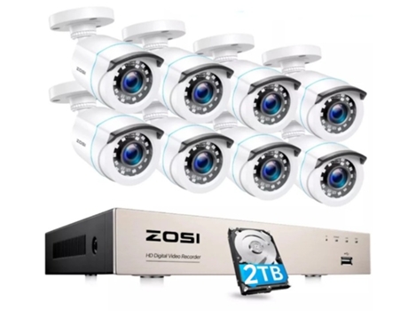 Kit Vigilância 8 Câmaras Cor Branco ZOSI com Disco Hdd 2 Tb para Gravação Imagens