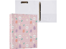 Pasta de 3 Argolas para Papel Tamanho Carta , Coelhinho da Páscoa Redondo e Fofo com Porta pra (27,9 X 21,6 Cm)