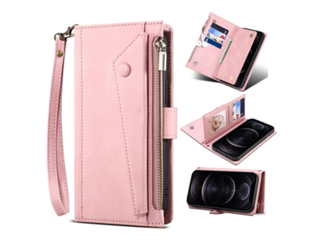 Capa Bloqueio Rfid Para Iphone 15 Eseble Pele Sintética Rosa