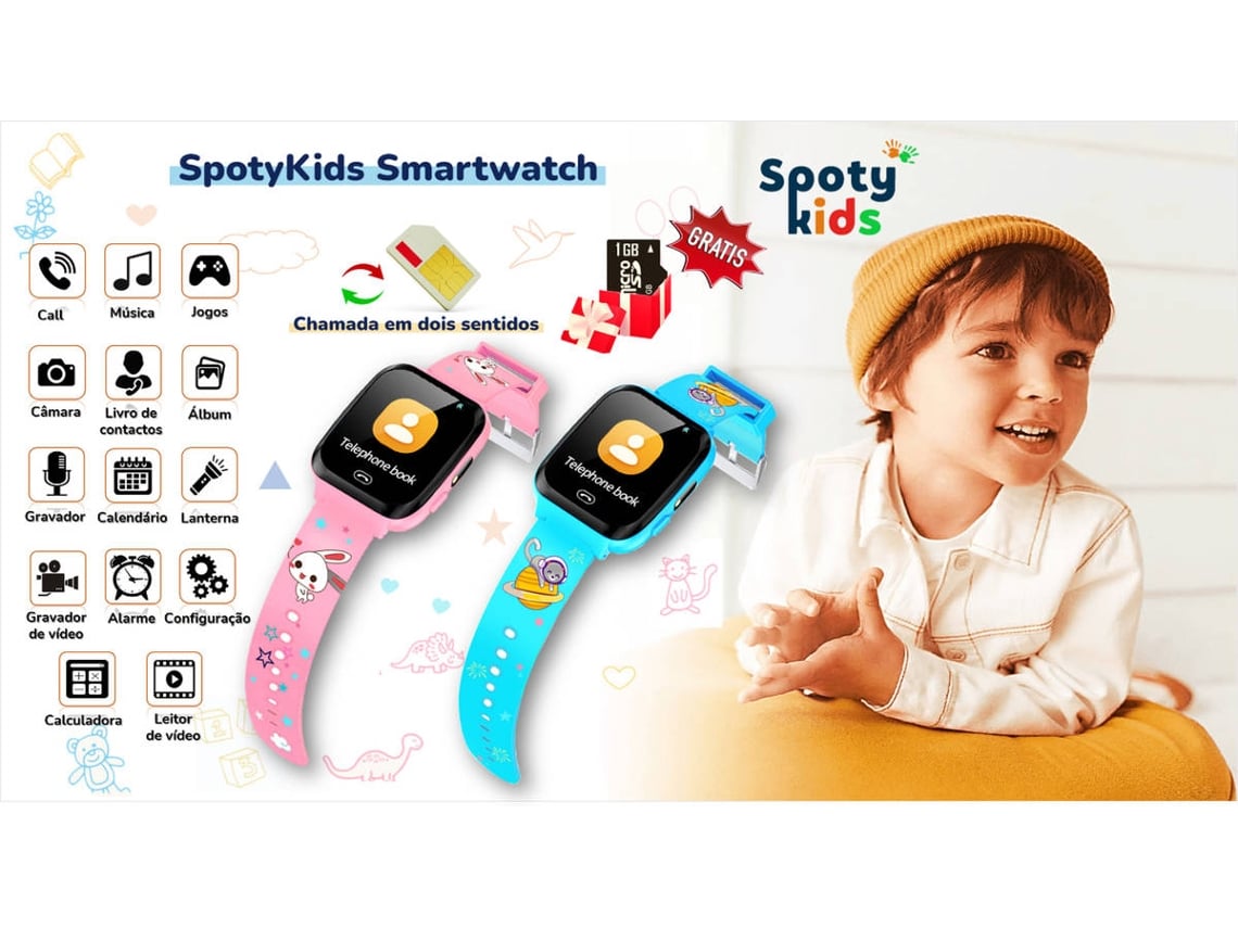 Relógio Smartwatch Criança SPOTYKIDS Jogos e Músicas (Azul)