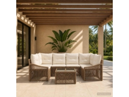 Vidaxl Conjunto De Sofá De Jardim 7 Unid. Bege Vime Pe