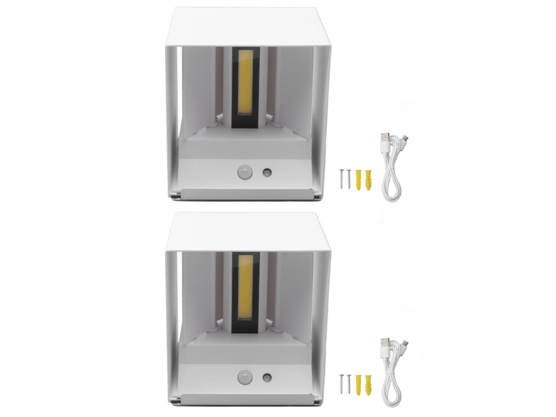Rebe-2 Set Lâmpada De Parede Led 6w Base Magnética Sensor De Movimento Quadrada Luz Branca Quente Para Corredor Interno Branco