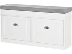 Banco Sapateira Melamina, Mdf, Poliéster e Espuma Cor Branco e Cinza 104x24x55cm Homcom