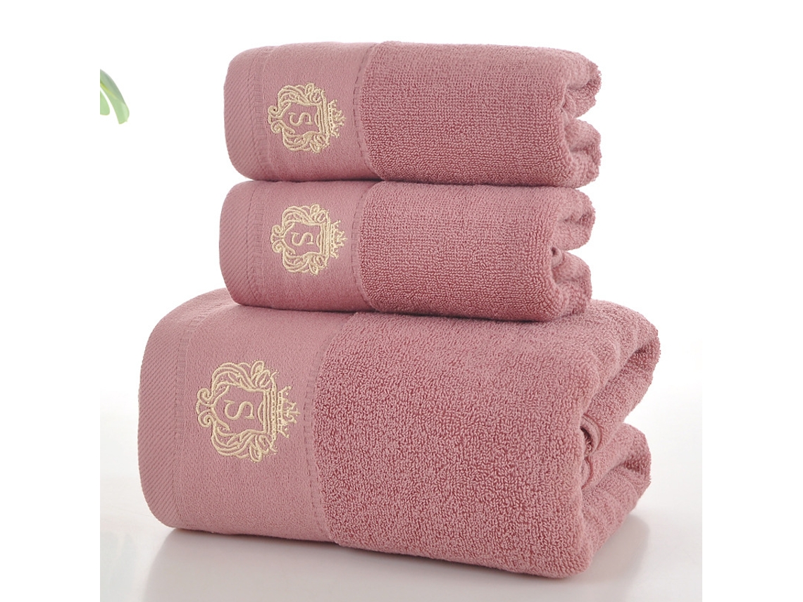 Conjunto De 3 Toalhas Em Puro Algodão Super Absorventes, De Secagem Rápida, Ideais Para Casas De Banho, Spas E Hotéis. Rosa Hexinyigjly