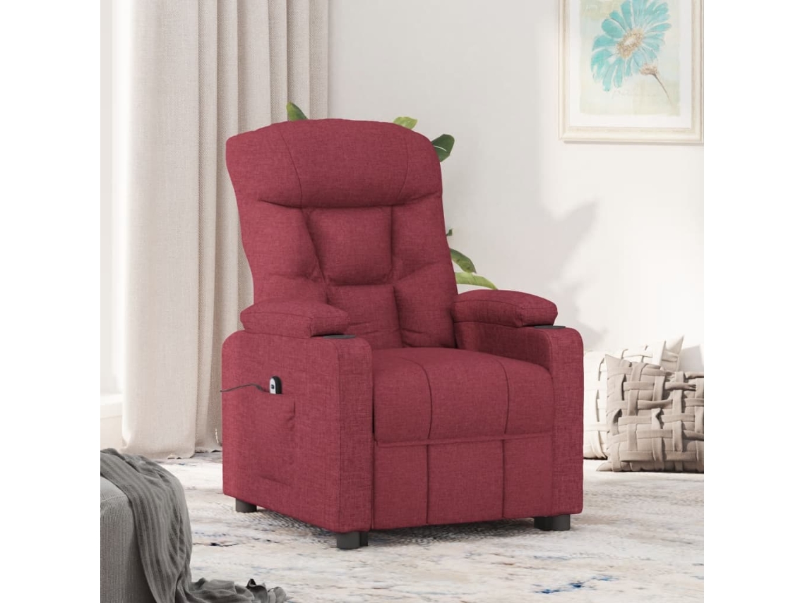 Vidaxl Poltrona Elétrica Reclinável Tecido Vermelho Tinto