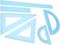 Conjunto de réguas de plástico azul para casa ou escola, material ideal para design e arquitetura, perfeitas para decoração.