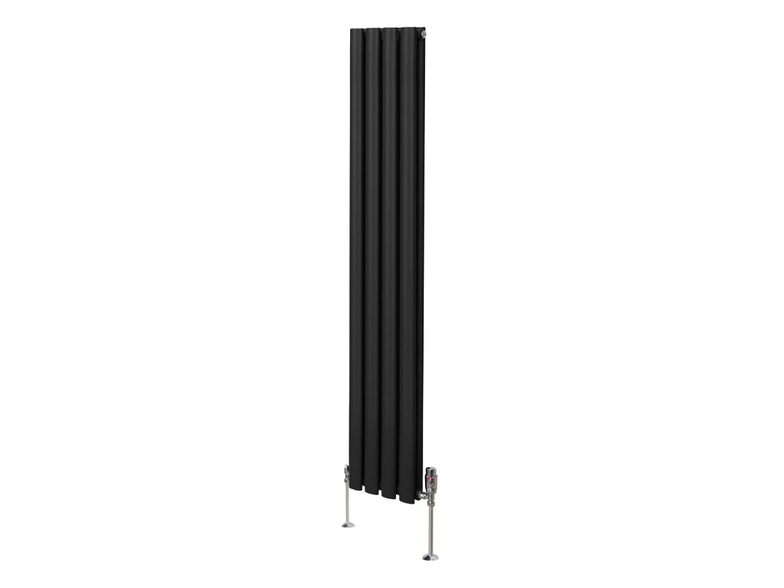 Radiador De Colunas Ovais Preto 1600x240mm Em Aço Carbono Com Válvulas Termostáticas Cromadas, Elevada Potência De 2797