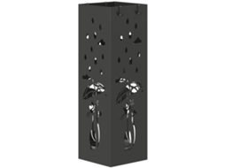 Suporte Guarda-chuvas Quadrado Estilizado Metal Bandeja Coletora 4 Ganchos Preto