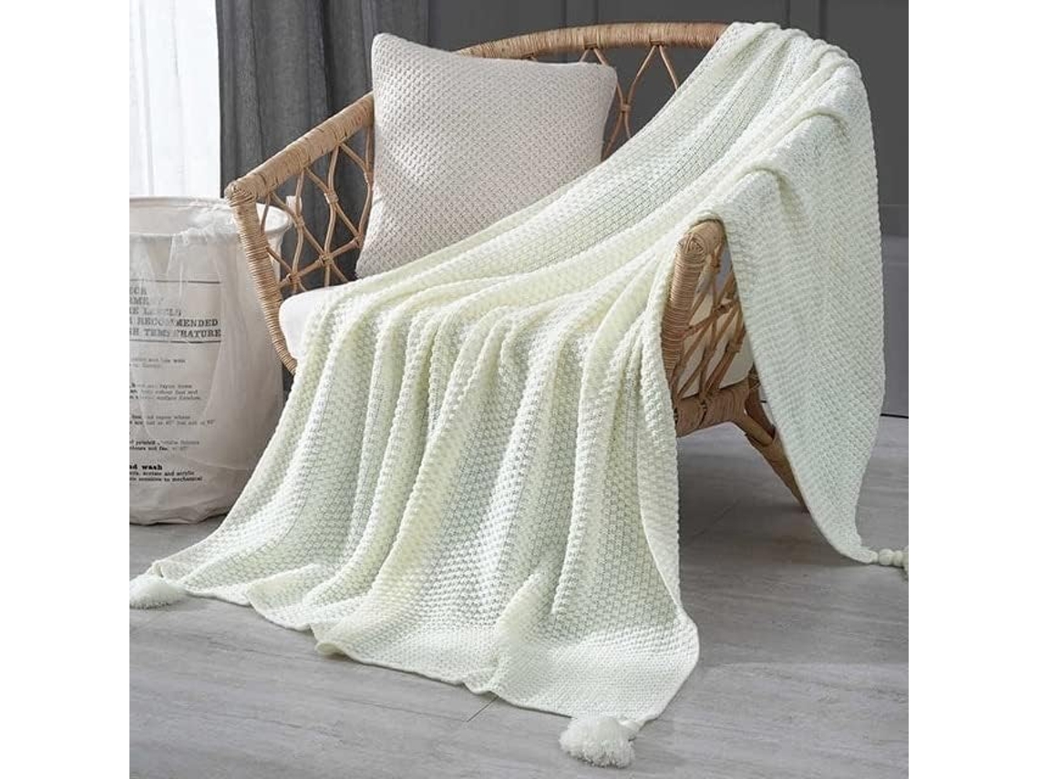 Manta de Tricô com Franjas Mantou Fio Liso para Cama Viagens Avião Sofá Grande Ar Condicionado, Macio, Quente,