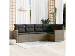 Jogo de Sofá Jardim 5 Peças C/ Almofadões Vime Pe Cinza Dkd Home Decor