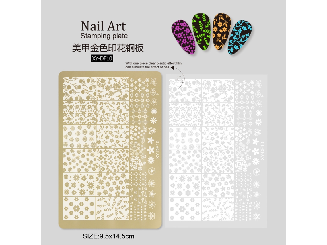 Design De Unhas Com Motivos De Bambu, Flores, Pele De Cobra E Detalhes Dourados Ferramenta Para Transferência De Unhas.placa De Aço Xy Df 10 Yunzii