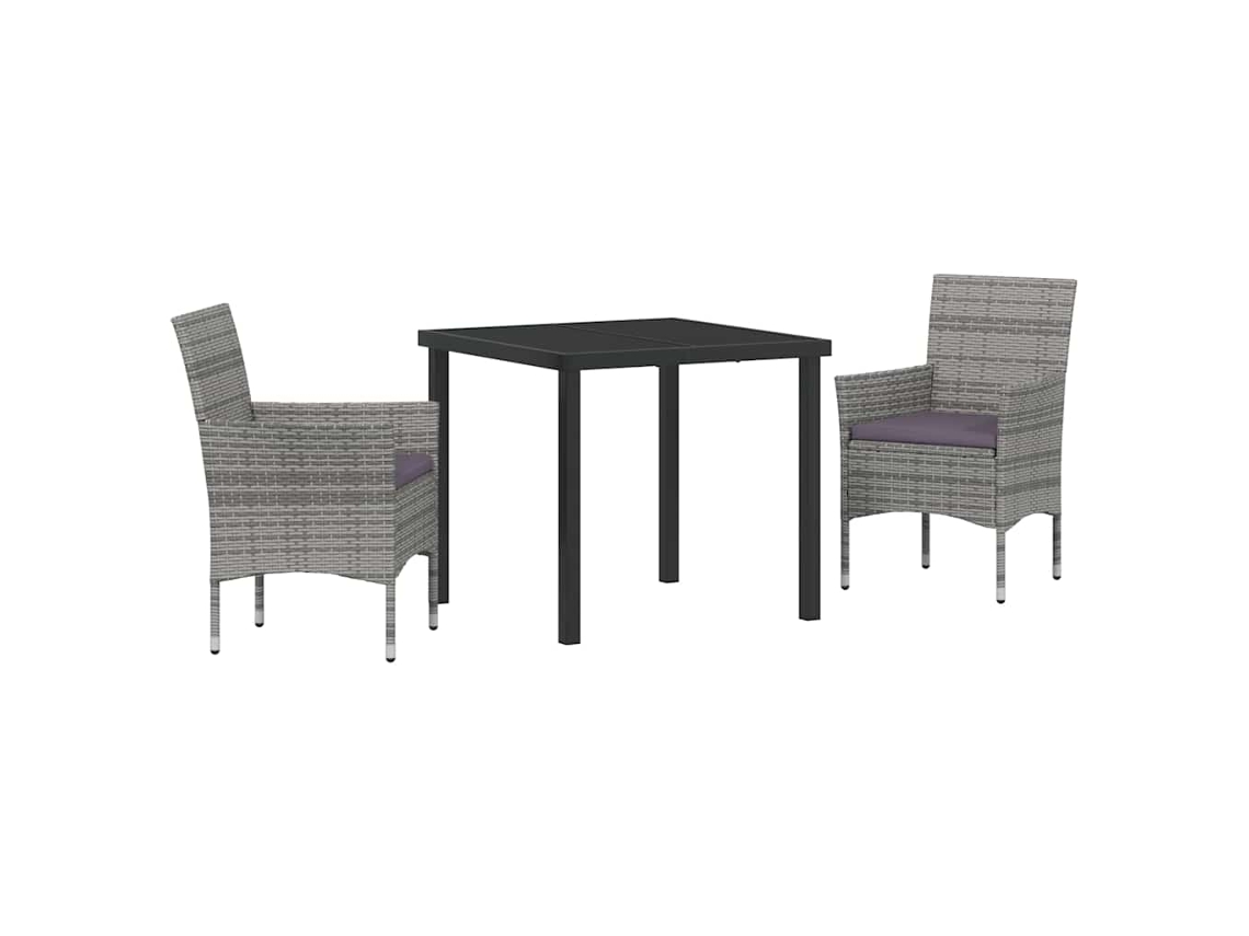 Conjunto de Jantar para Jardim 3 Pcs - Móveis de Jardim para Refeição Cinzeto Vime Pe HARLANV1