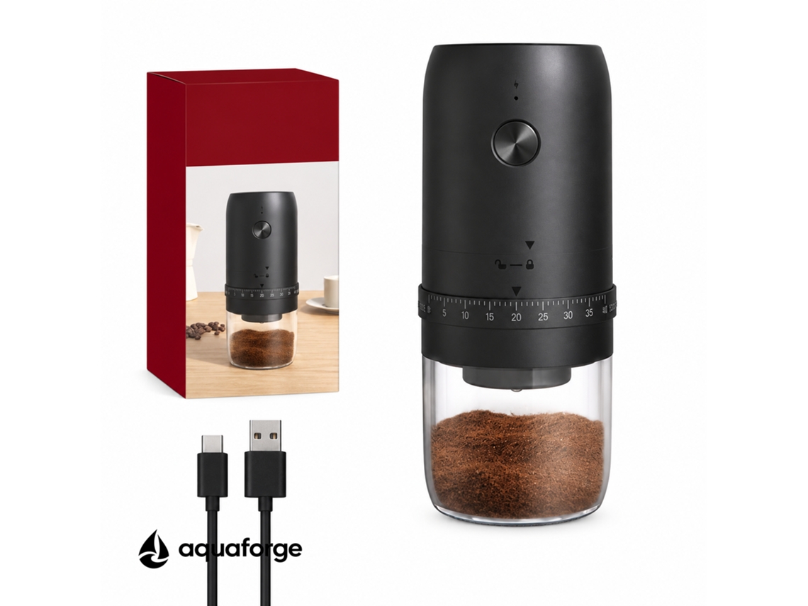 Moinho Elétrico De Café Aquaforge Com Moagem Ajustável E 30 G Para Café, Preto
