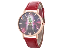 Relógio de quartzo simples e elegante para homens, mulheres e casais, com pulseira de couro vermelha.