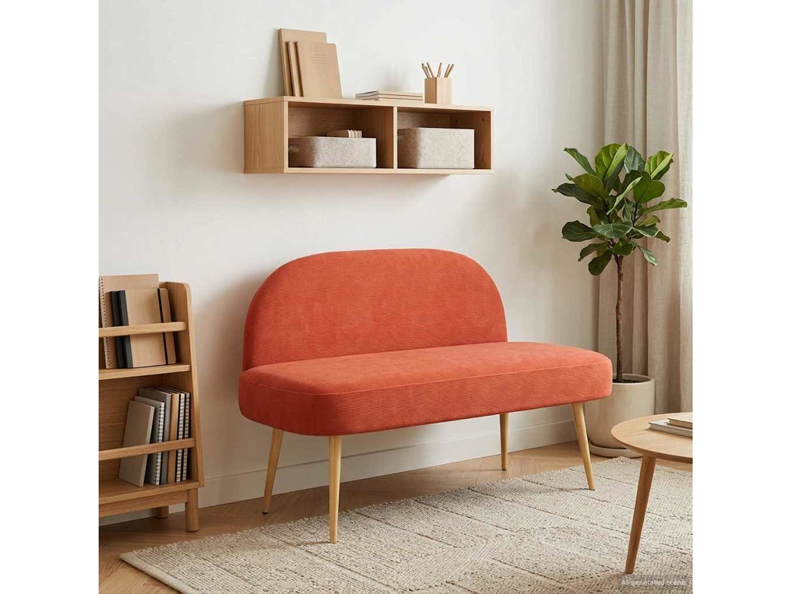 Vidaxl Banco Estofado Com Encosto Laranja Vermelho 110 X 60 X 76 Cm