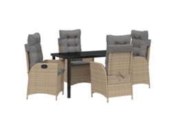 Conjunto 5 Conjunto De Jantar Para Jardim Vidaxl Bege Vime Pe (140 X 70 X 73 Cm)