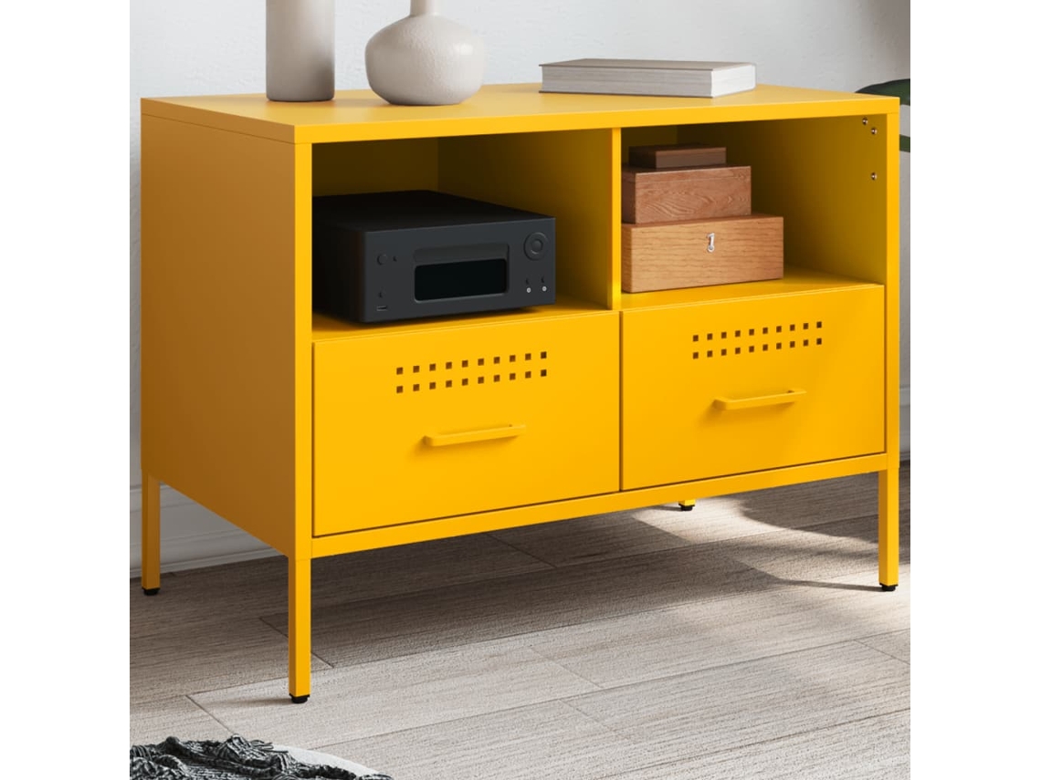 Vidaxl Móvel De Tv 68x39x50,5 Cm Aço Amarelo Mostarda
