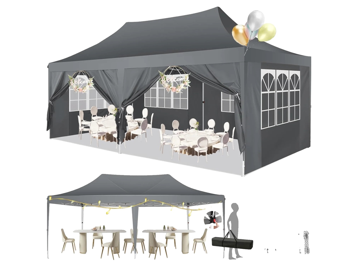 Gazebo Pop Up, Toldo Impermeável, Altura Ajustável, Cinza Oem