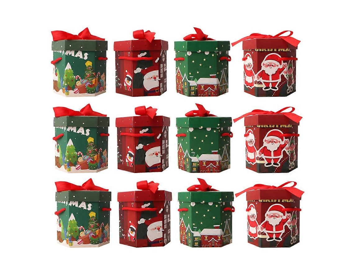 Conjunto De 12 Caixas De Papel Para Embalar Doces De Natal, Com Tema Natalino E Alça. Hengjian