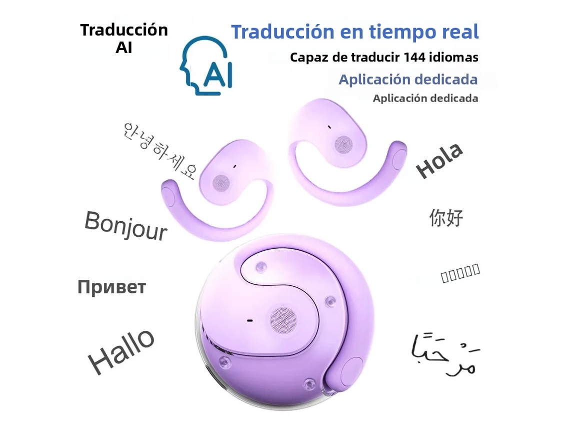 (ai Purple) Fones De Ouvido Sem Fio, Equipados Com Tradutor De Ia Para 144 Idiomas, À Prova D'água E Com Bluetooth 5.3 Estéreo.