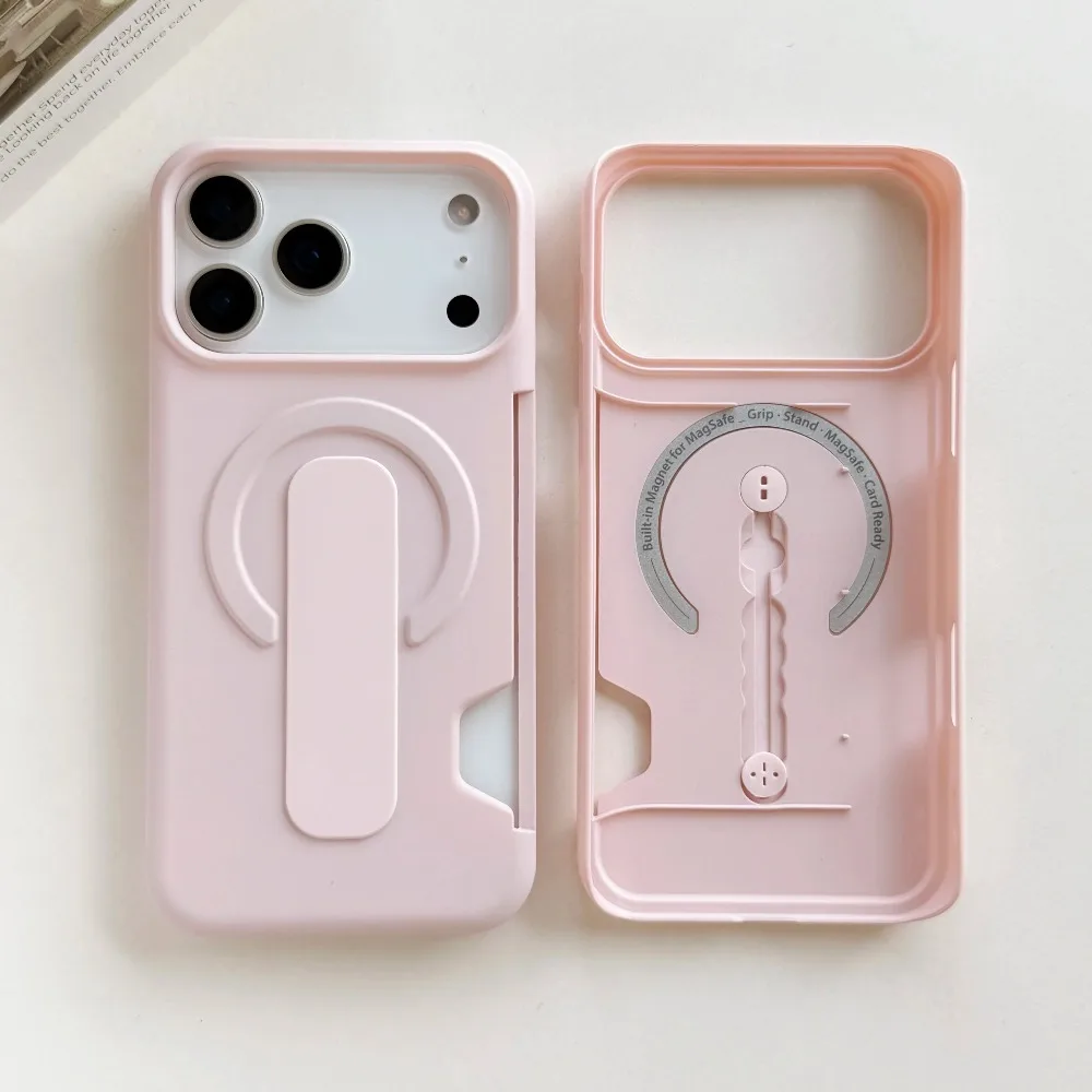 (rosa, Iphone 15 Pro Max) Capa Minimalista Magnética Para Celular Com Compartimento Para Cartão, Suporte Para Anel E Recursos Antirroubo.