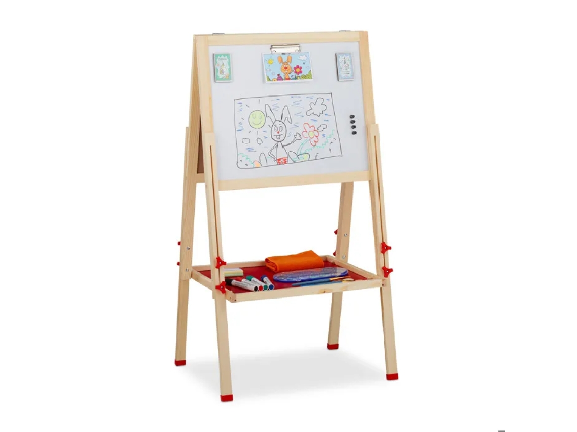 Cadeira de estudo infantil branca, altura ajustável, cavalo de madeira, 102 x 135 x 55 x 52 cm, cor natural